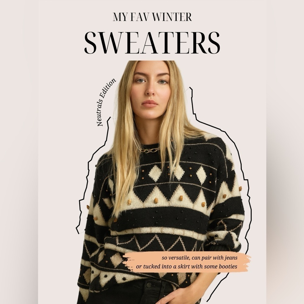 Chaus Vintage Black and Cream Embellished Geometric Sweater (1003)